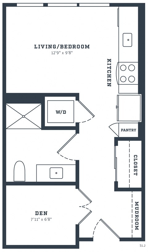 Floor plan for studio, 1 bath, 459 sqft