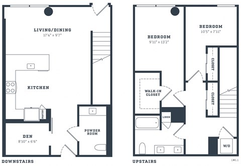 Floor plan for 2 beds, 1.5 baths, 1417 sqft