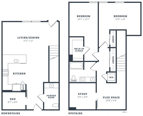 Floor plan for 2 beds, 1.5 baths, 1831 sqft