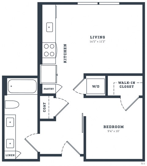 Floor plan for studio, 1 bath, 572 sqft