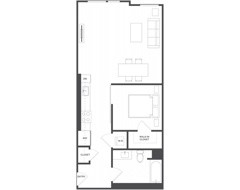 Floor plan for 1 bed, 1 bath, 694 sqft
