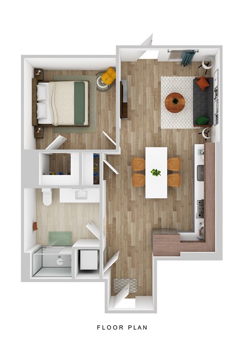 Floor plan for 1 bed, 1 bath, 612 sqft