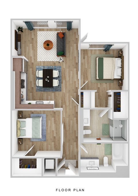 Floor plan for 2 beds, 2 baths, 923 sqft