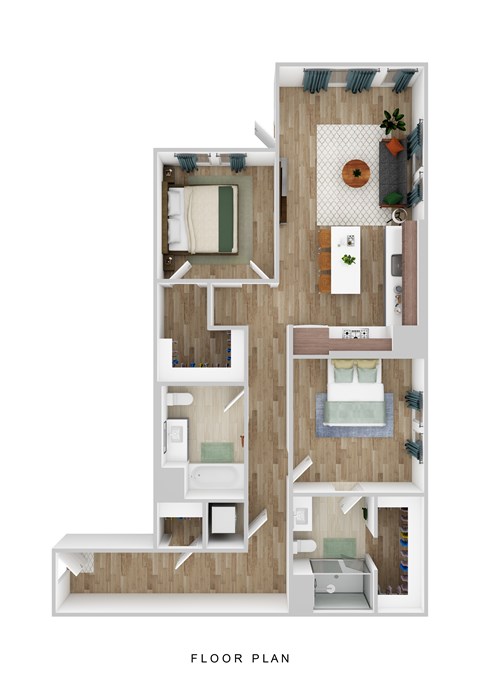 Floor plan for 2 beds, 2 baths, 1094 sqft