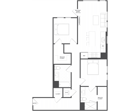 Floor plan for 2 beds, 2 baths, 1094 sqft