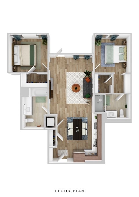 Floor plan for 2 beds, 2 baths, 935 sqft
