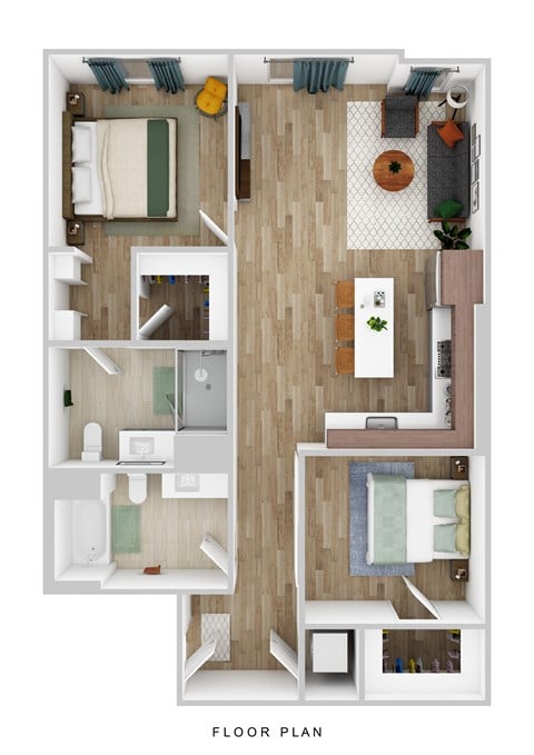 Floor plan for 2 beds, 2 baths, 959 sqft