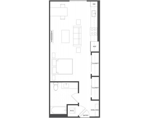 Floor plan for studio, 1 bath, 559 sqft