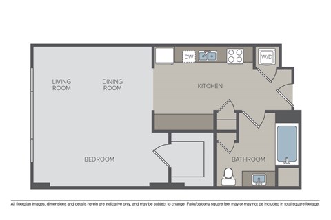 Floor plan for studio, 1 bath, 561 sqft