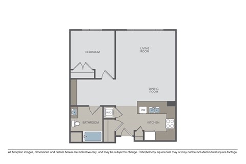 Floor plan for 1 bed, 1 bath, 747 sqft
