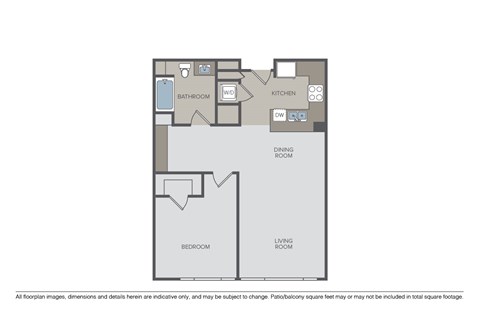 Floor plan for 1 bed, 1 bath, 780 sqft
