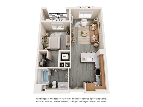 Floor plan for 1 bed, 1 bath, 704 sqft