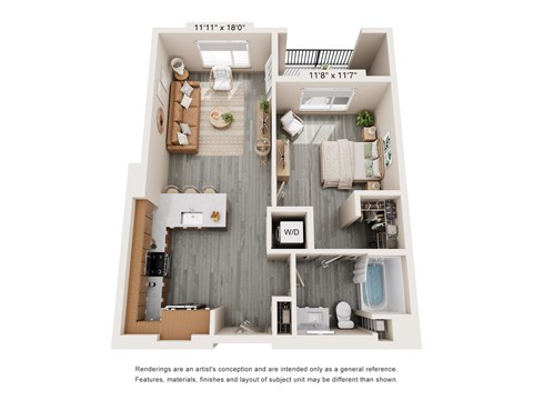 Floor plan for 1 bed, 1 bath, 784 sqft