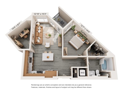Floor plan for 1 bed, 1 bath, 829 sqft