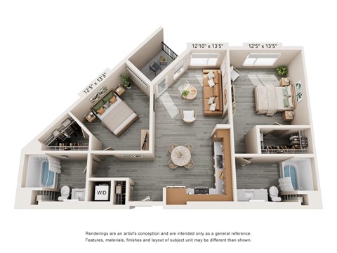 Floor plan for 2 beds, 2 baths, 1062 sqft