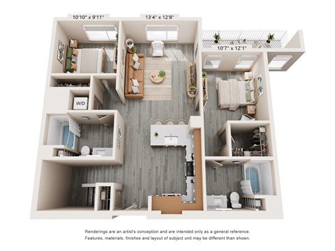 Floor plan for 2 beds, 3 baths, 2214 sqft