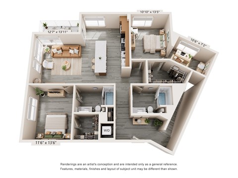 Floor plan for 2 beds, 3 baths, 2490 sqft