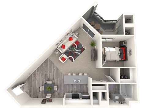 Floor plan for 1 bed, 1 bath, 896 sqft