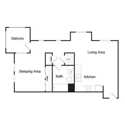 Floor plan for 1 bed, 1 bath, 732 sqft
