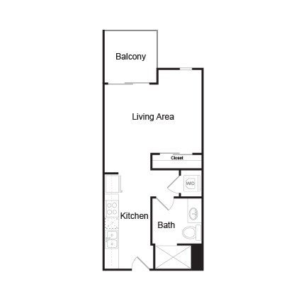 Floor plan for studio, 1 bath, 430 sqft