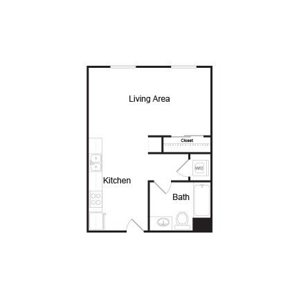 Floor plan for studio, 1 bath, 521 sqft