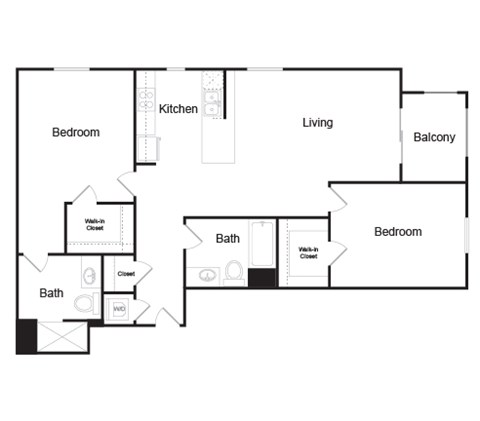 Floor plan for 2 beds, 2 baths, 1156 sqft