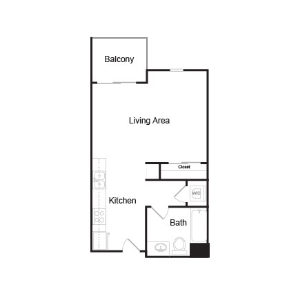 Floor plan for studio, 1 bath, 494 sqft