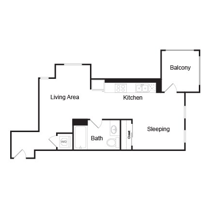 Floor plan for studio, 1 bath, 554 sqft