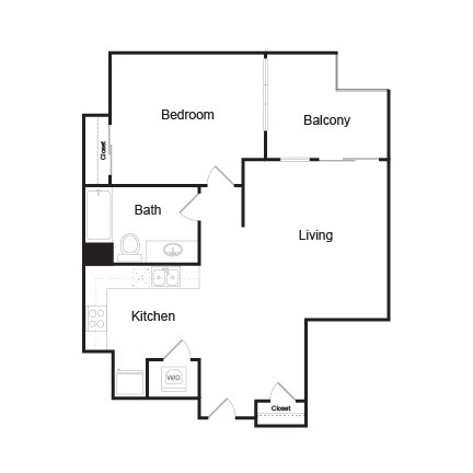 Floor plan for 1 bed, 1 bath, 855 sqft
