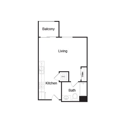 Floor plan for studio, 1 bath, 428 sqft