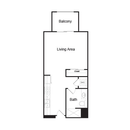 Floor plan for studio, 1 bath, 480 sqft