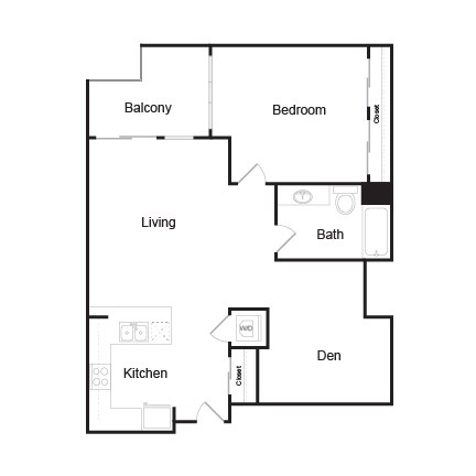 Floor plan for 1 bed, 1 bath, 960 sqft