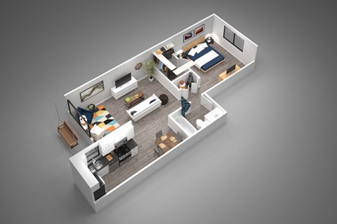 Floor plan for 1 bed, 1 bath, 675 sqft