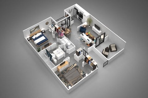 Floor plan for 2 beds, 2 baths, 946 sqft