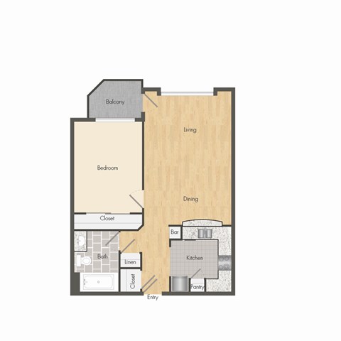 Floor plan for 1 bed, 1 bath, 702 sqft