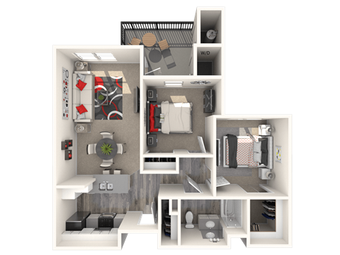 Floor plan for 2 beds, 1 bath, 820 sqft