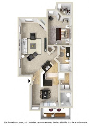 Floor plan for 1 bed, 1 bath, 1163 sqft