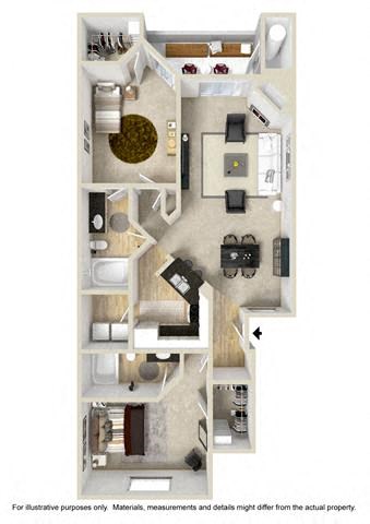 Floor plan for 2 beds, 2 baths, 1215 sqft