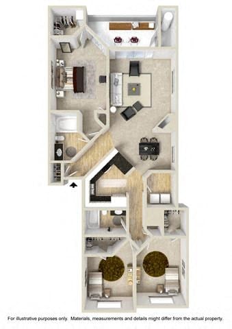 Floor plan for 3 beds, 2 baths, 1363 sqft