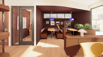 Seattle apartment for rent - A modern living room with a brown sofa and a yellow chair.