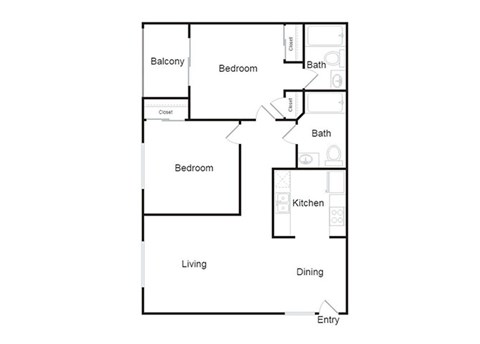 Floor plan for 2 beds, 2 baths, 915 sqft