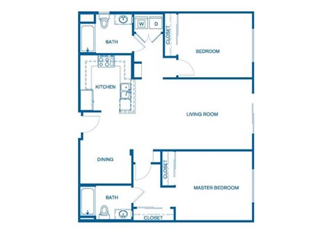 Floor plan for 2 beds, 2 baths, 1159 sqft