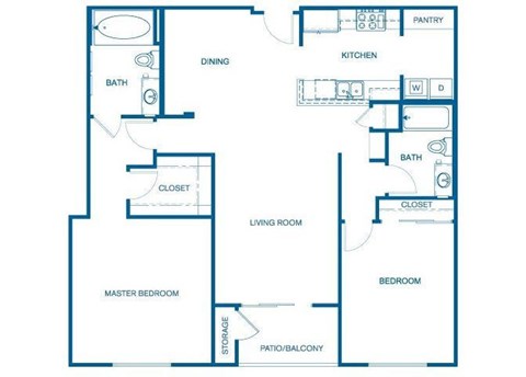 Floor plan for 2 beds, 2 baths, 1295 sqft