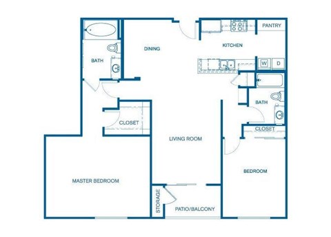 Floor plan for 2 beds, 2 baths, 1395 sqft