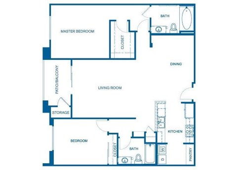 Floor plan for 2 beds, 2 baths, 1409 sqft