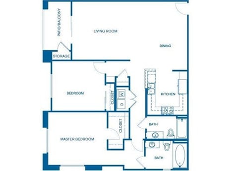 Floor plan for 2 beds, 2 baths, 1410 sqft