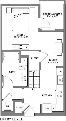 Floor plan for studio, 1 bath, 716 sqft