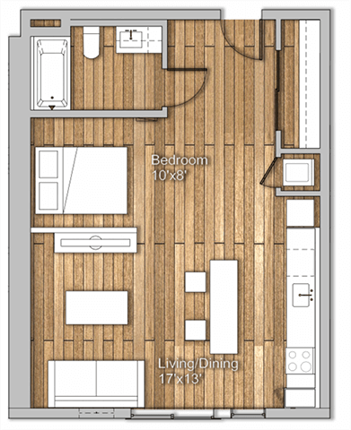 Floor plan for studio, 1 bath, 620 sqft