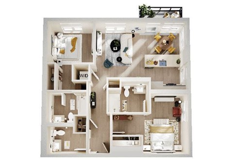 Floor plan for 2 beds, 2.5 baths, 1090 sqft