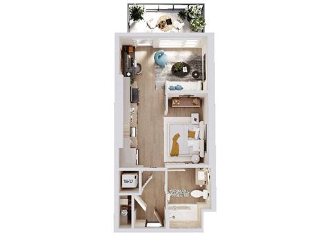 Floor plan for studio, 1 bath, 516 sqft